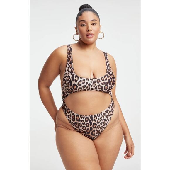 GOOD AMERICAN Cut-Out One Piece Swimsuit sz 5 XXL Tan Leopard Monokini NWT - Picture 1 of 11